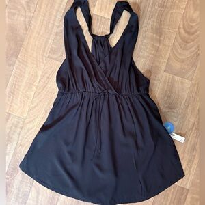 NWT Cupshe Black Halter Tie-Waist Mini Dress Swimsuit Cover-Up Black Size XL